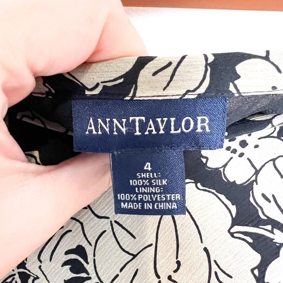 Ann Taylor Silk Floral Midi Fall Black Tan Skirt - Picture 9 of 10